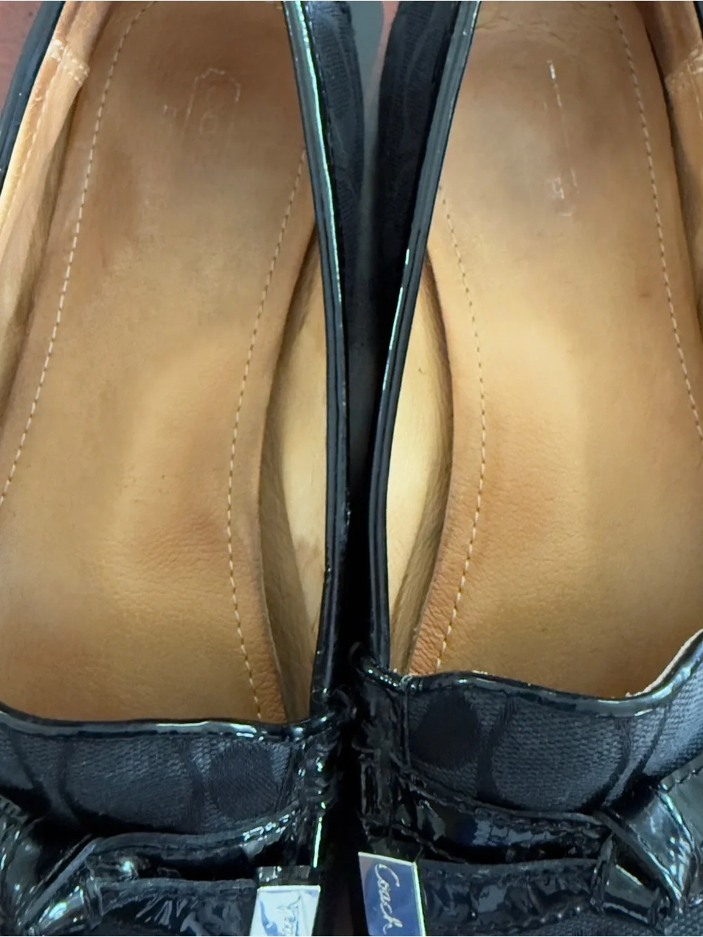 Coach Frida Women’s 8.5 B Black Signature Jacquard Patent Leather Loafers